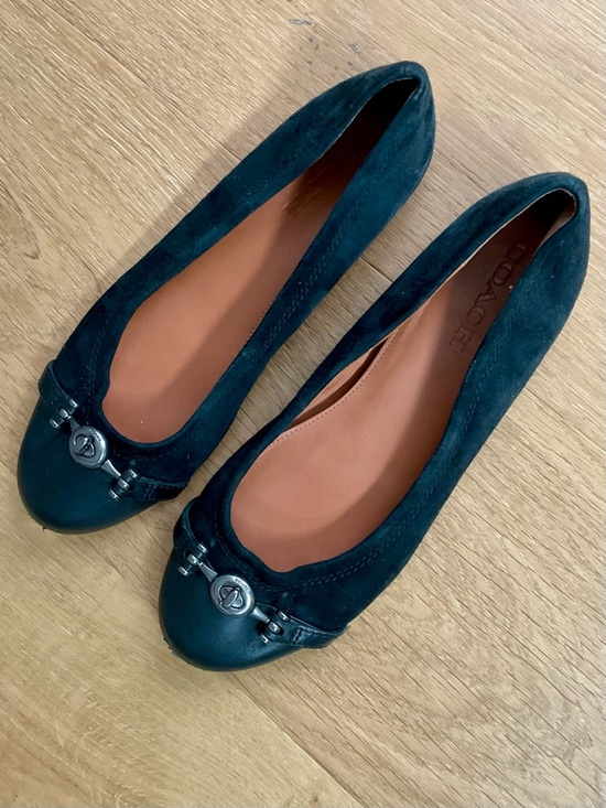 Coach Shoes - Coach Suede Cap-Toe Ballet Flat Black Gunmetal Turnlock Hardware Women's 7.5